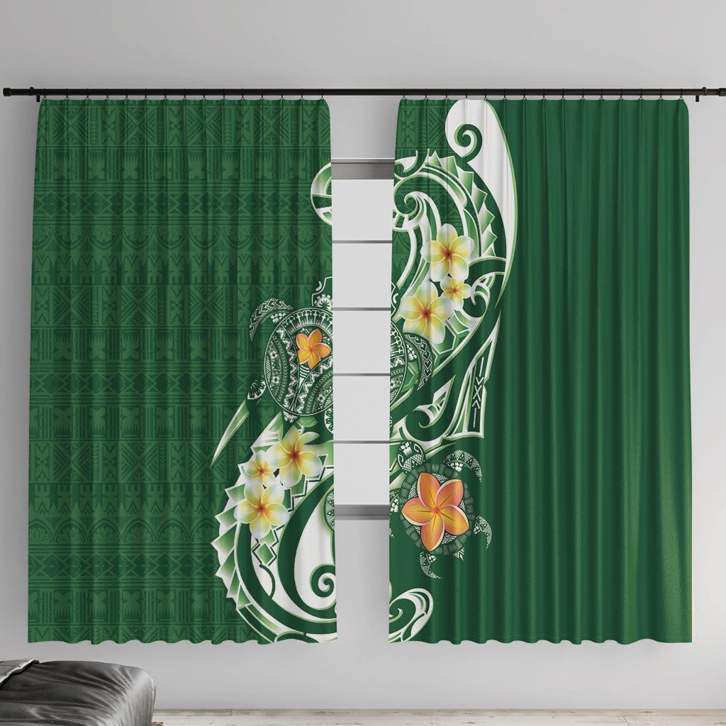 Bula Fiji Tapa Turtle Window Curtain Plumeria Fijian Masi Vonu Green LT14 With Hooks Green - Polynesian Pride