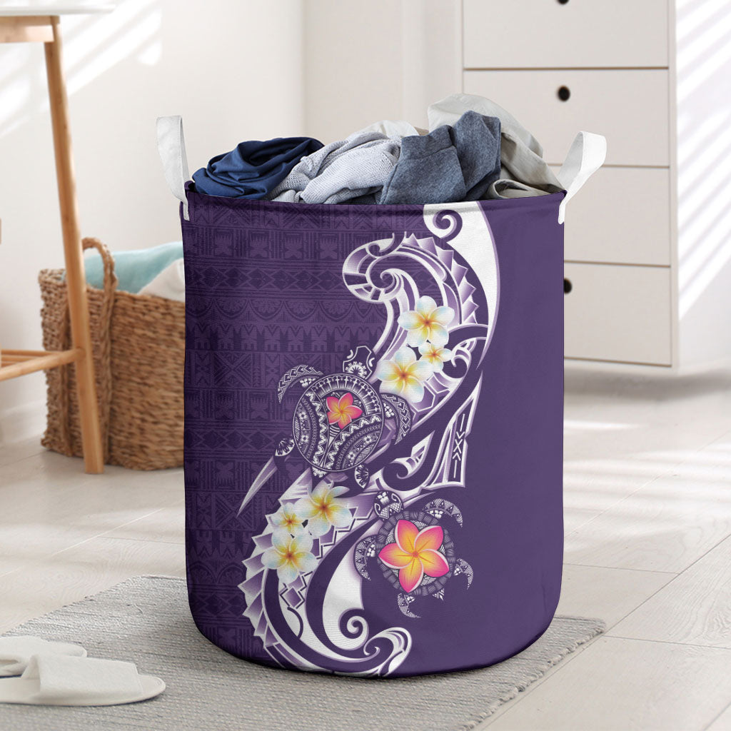 Bula Fiji Tapa Turtle Laundry Basket Plumeria Fijian Masi Vonu Purple LT14 Purple - Polynesian Pride