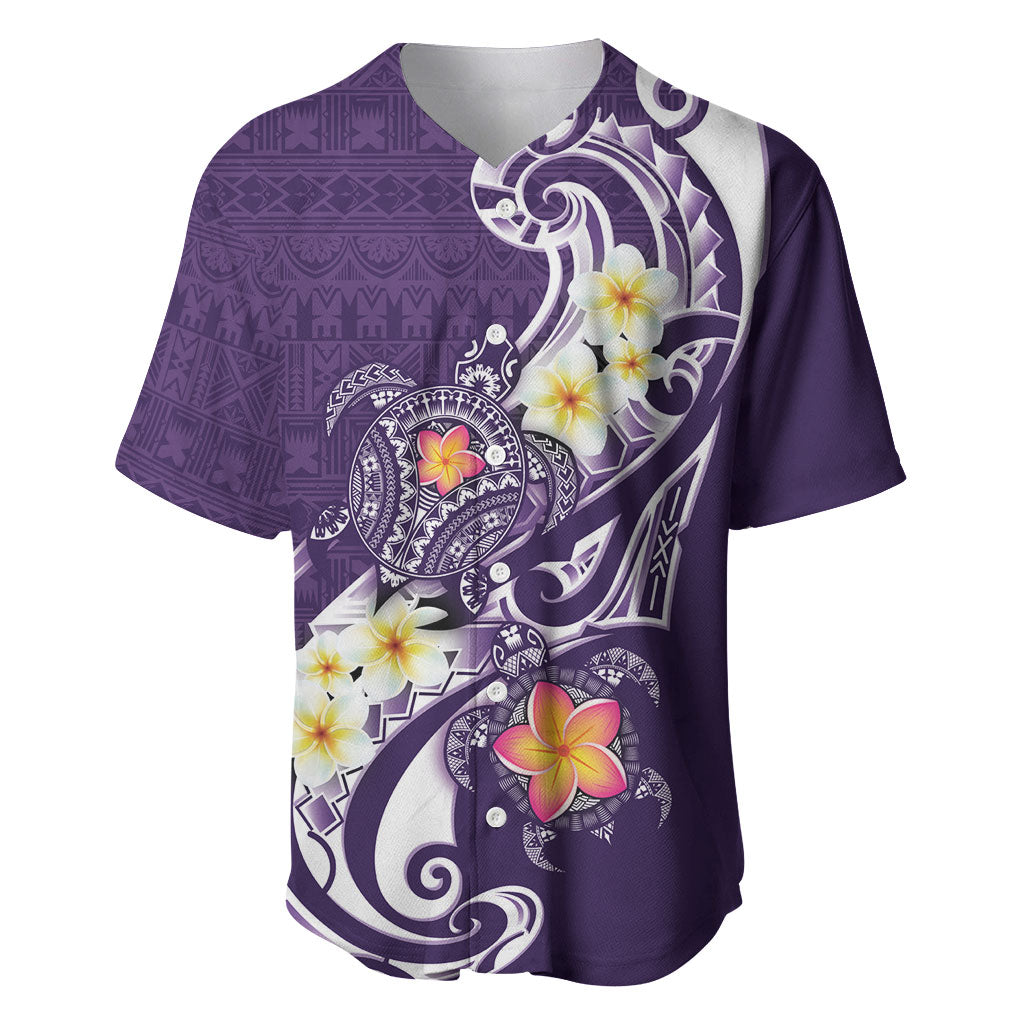 Bula Fiji Tapa Turtle Baseball Jersey Plumeria Fijian Masi Vonu Purple