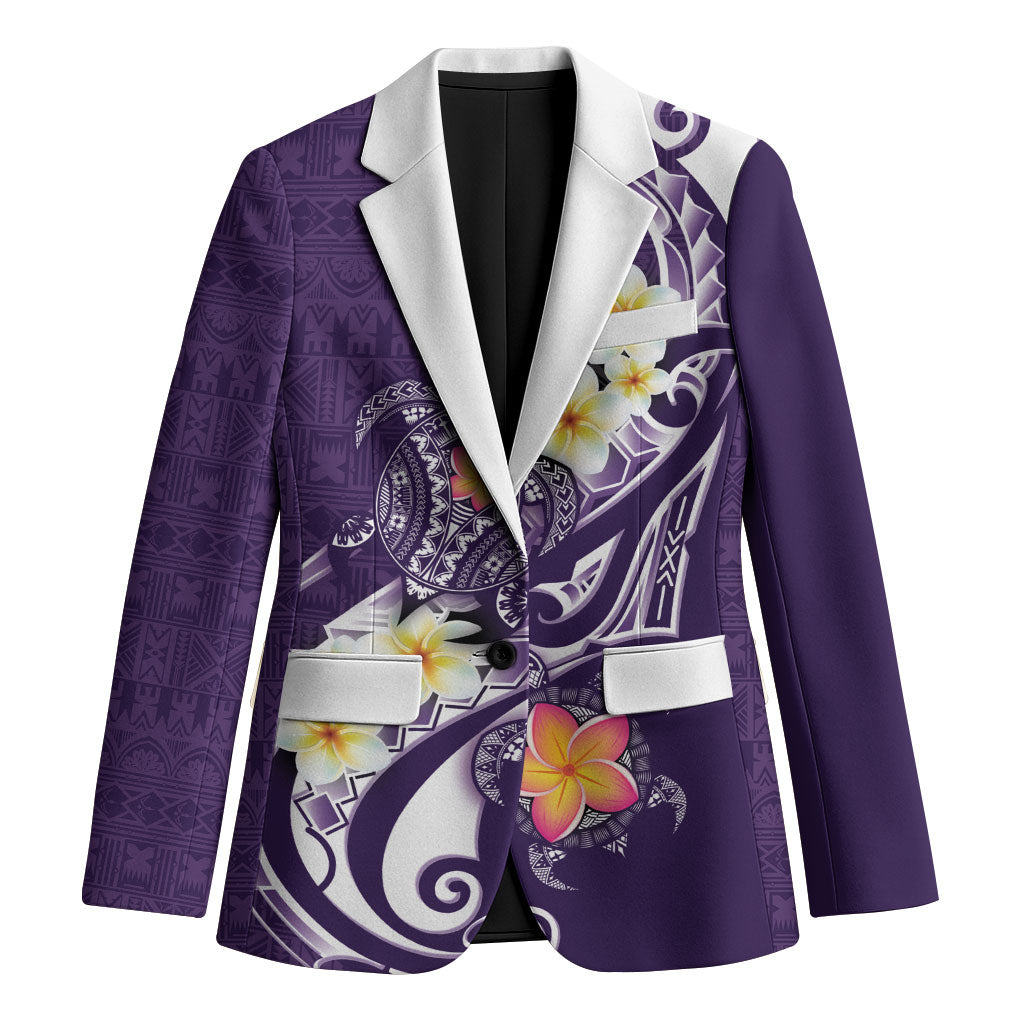 Bula Fiji Tapa Turtle Blazer Plumeria Fijian Masi Vonu Purple LT14 Unisex Purple - Polynesian Pride