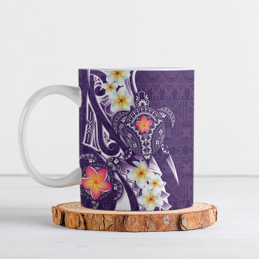 Bula Fiji Tapa Turtle Ceramic Mug Plumeria Fijian Masi Vonu Purple LT14 Purple - Polynesian Pride