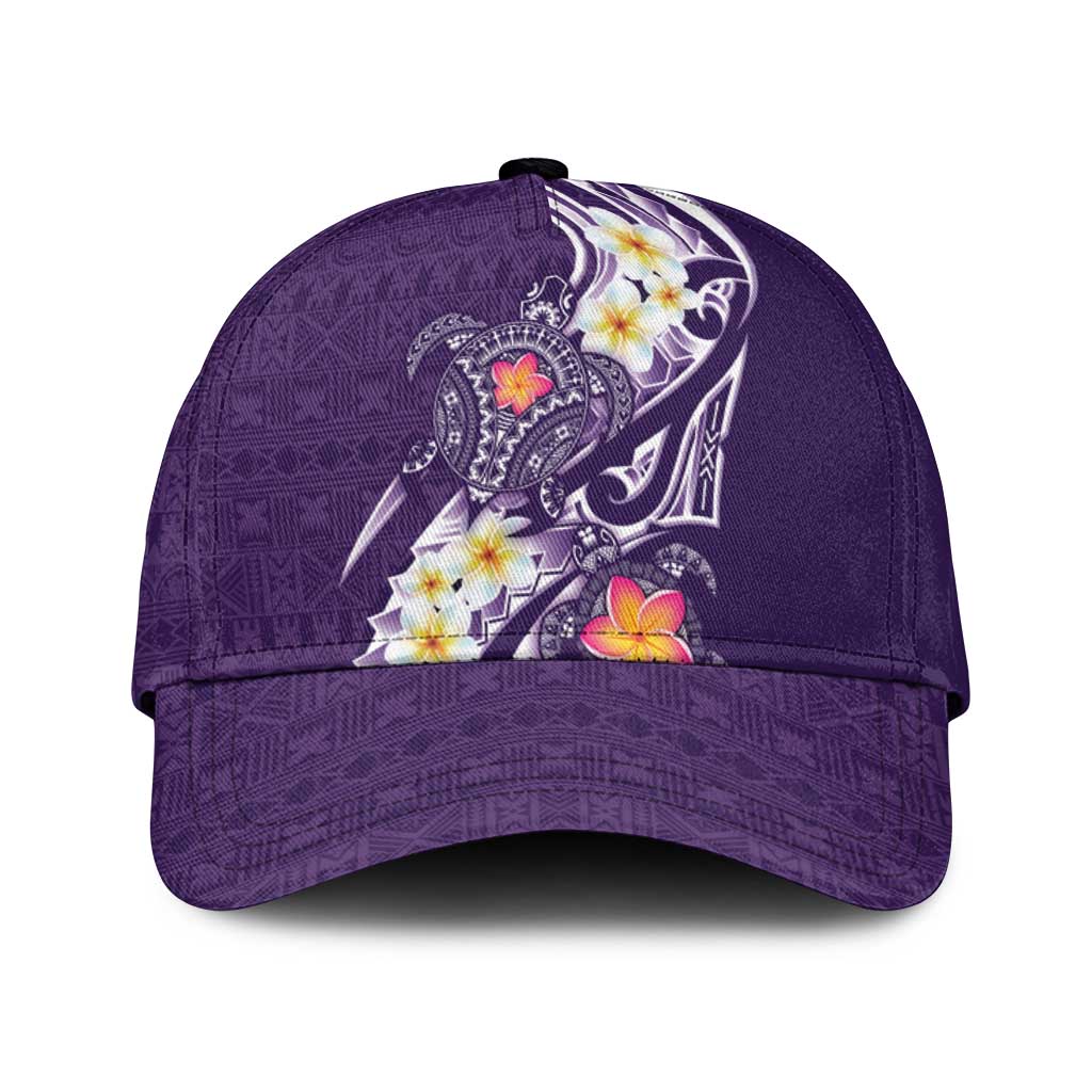 Bula Fiji Tapa Turtle Classic Cap Plumeria Fijian Masi Vonu Purple LT14 Universal Fit Purple - Polynesian Pride