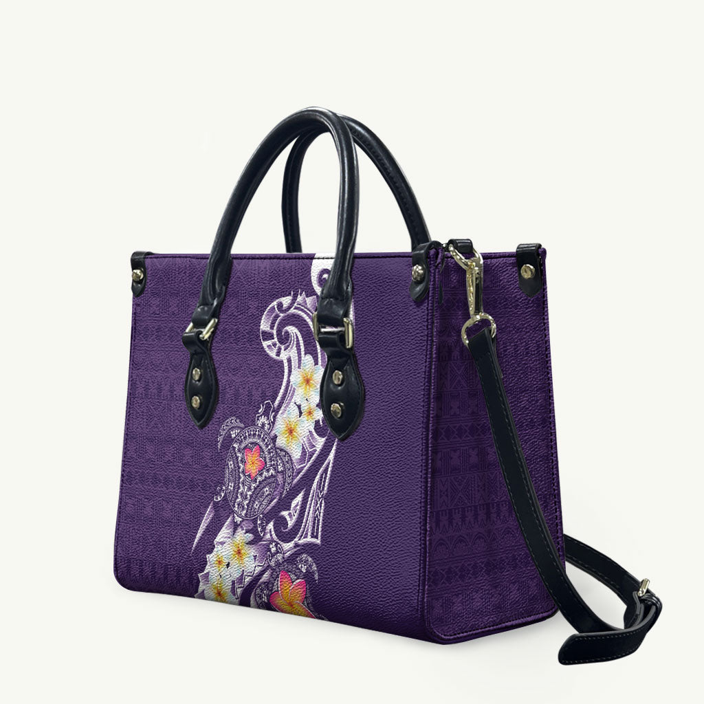 Bula Fiji Tapa Turtle Leather Bag Plumeria Fijian Masi Vonu Purple LT14 Purple - Polynesian Pride
