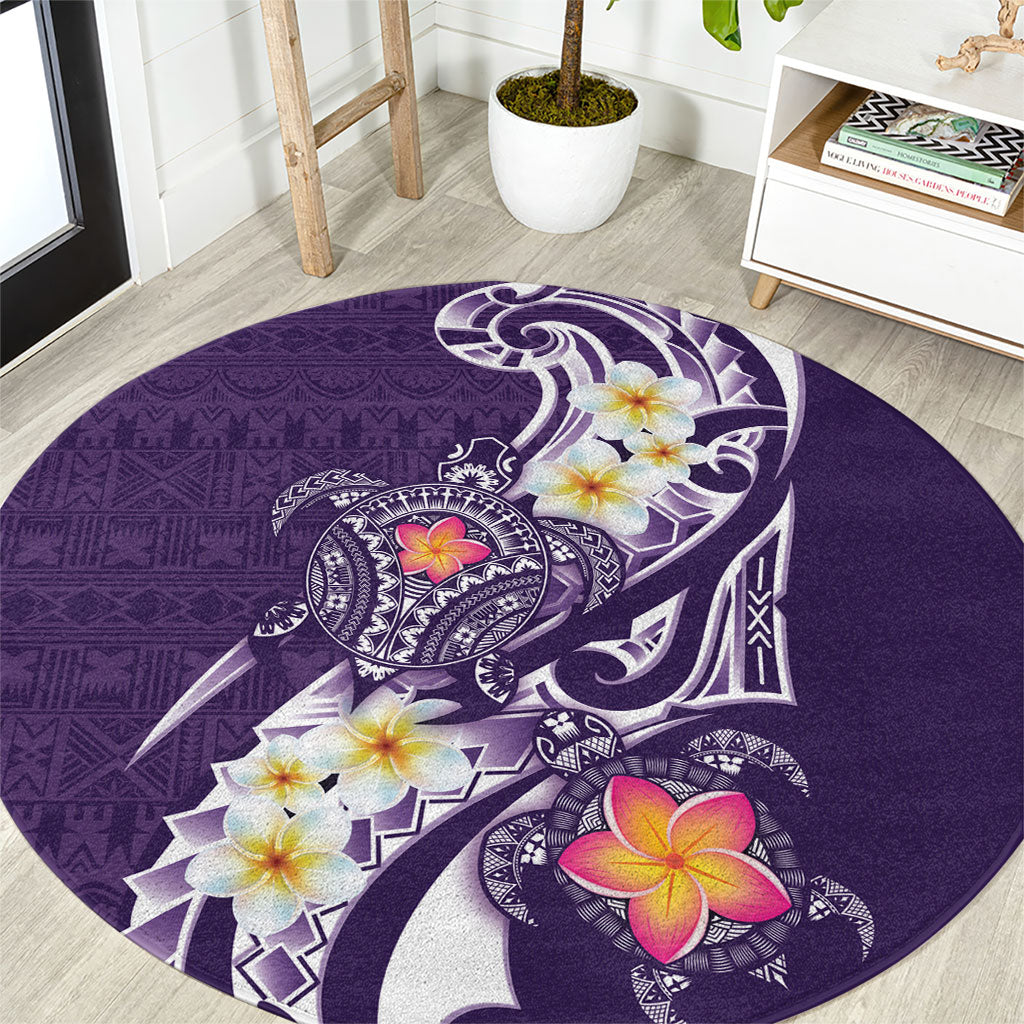 Bula Fiji Tapa Turtle Round Carpet Plumeria Fijian Masi Vonu Purple LT14 Purple - Polynesian Pride