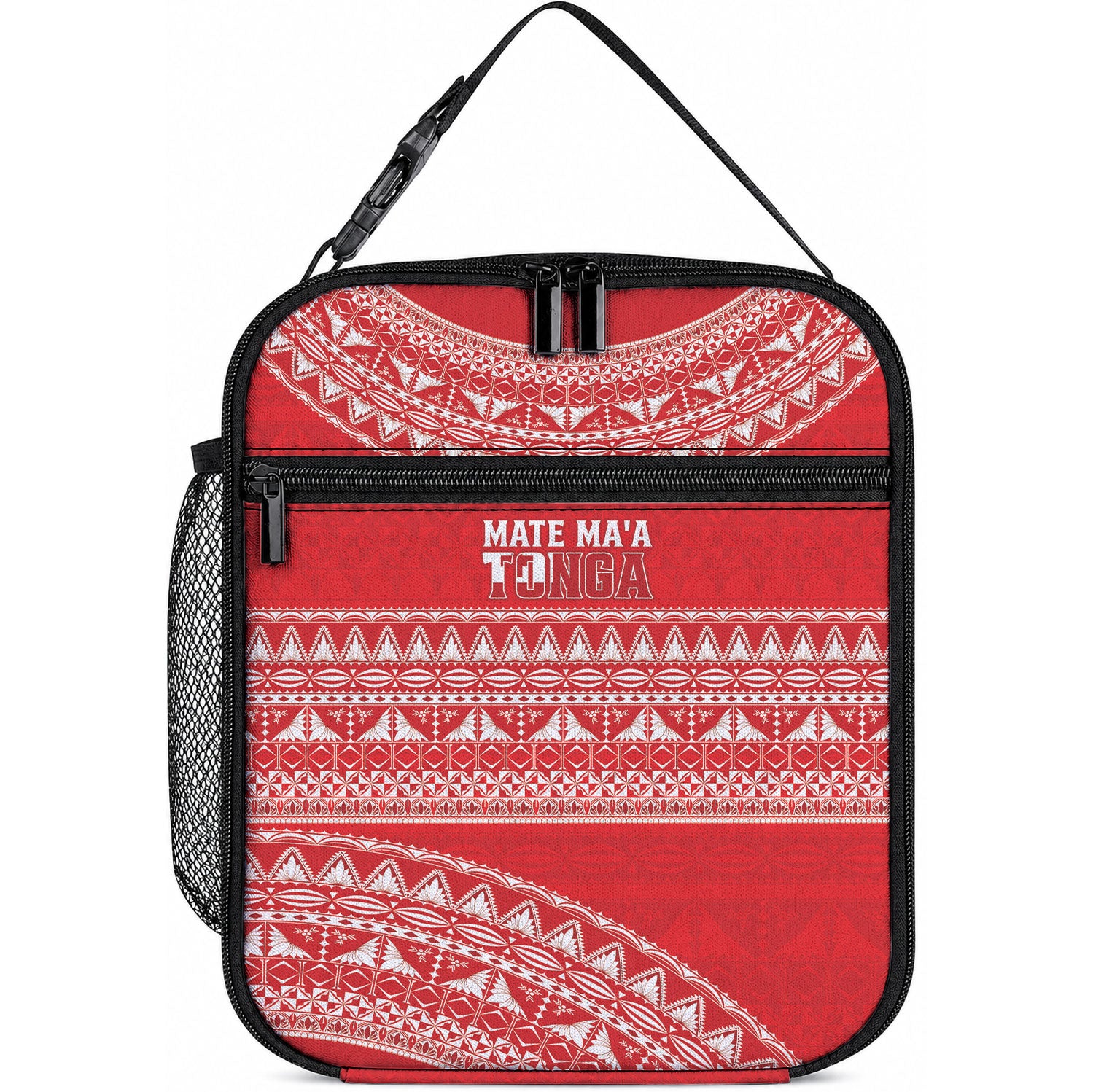 Mate Ma'a Tonga 2026 Rugby Lunch Bag Go Champions Tongan Ngatu Pattern LT14 10.2 × 8.3 × 4.3 inch Red - Polynesian Pride
