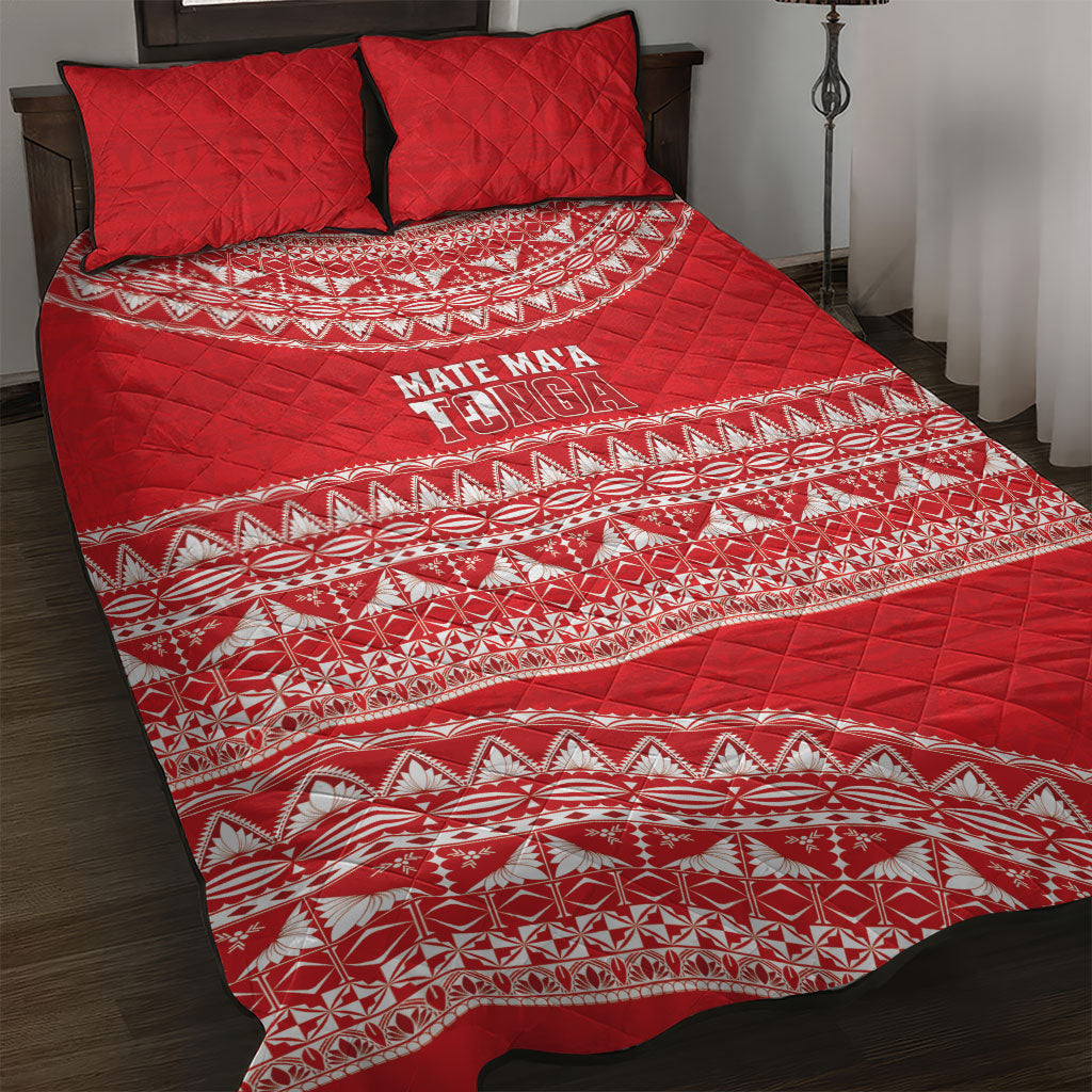 Mate Ma'a Tonga 2026 Rugby Quilt Bed Set Go Champions Tongan Ngatu Pattern LT14 Red - Polynesian Pride
