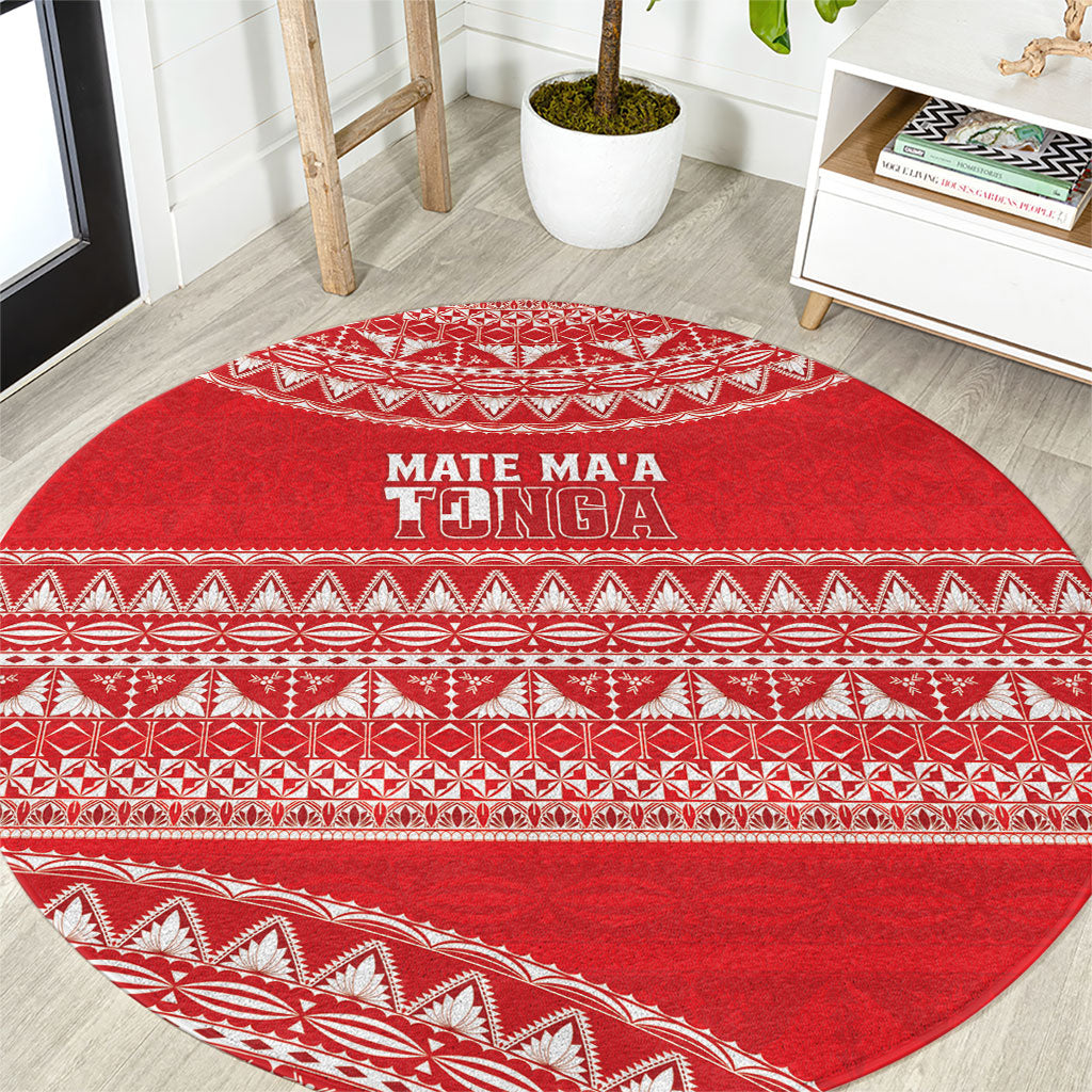 Mate Ma'a Tonga 2026 Rugby Round Carpet Go Champions Tongan Ngatu Pattern LT14 Red - Polynesian Pride