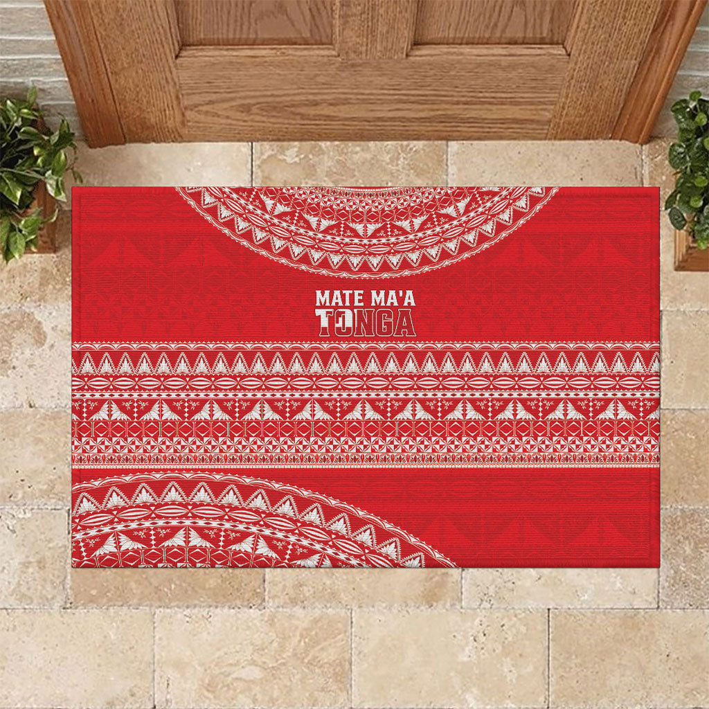 Mate Ma'a Tonga 2026 Rugby Rubber Doormat Go Champions Tongan Ngatu Pattern