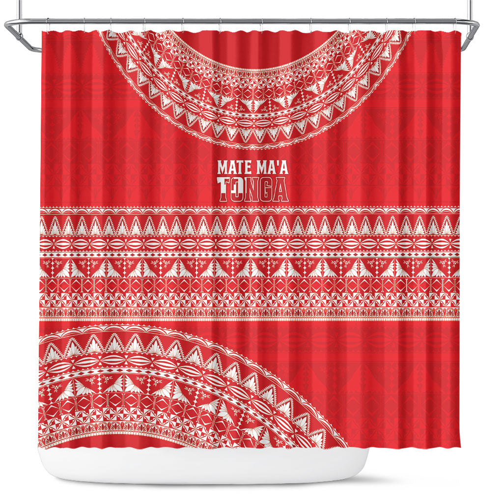 Mate Ma'a Tonga 2026 Rugby Shower Curtain Go Champions Tongan Ngatu Pattern