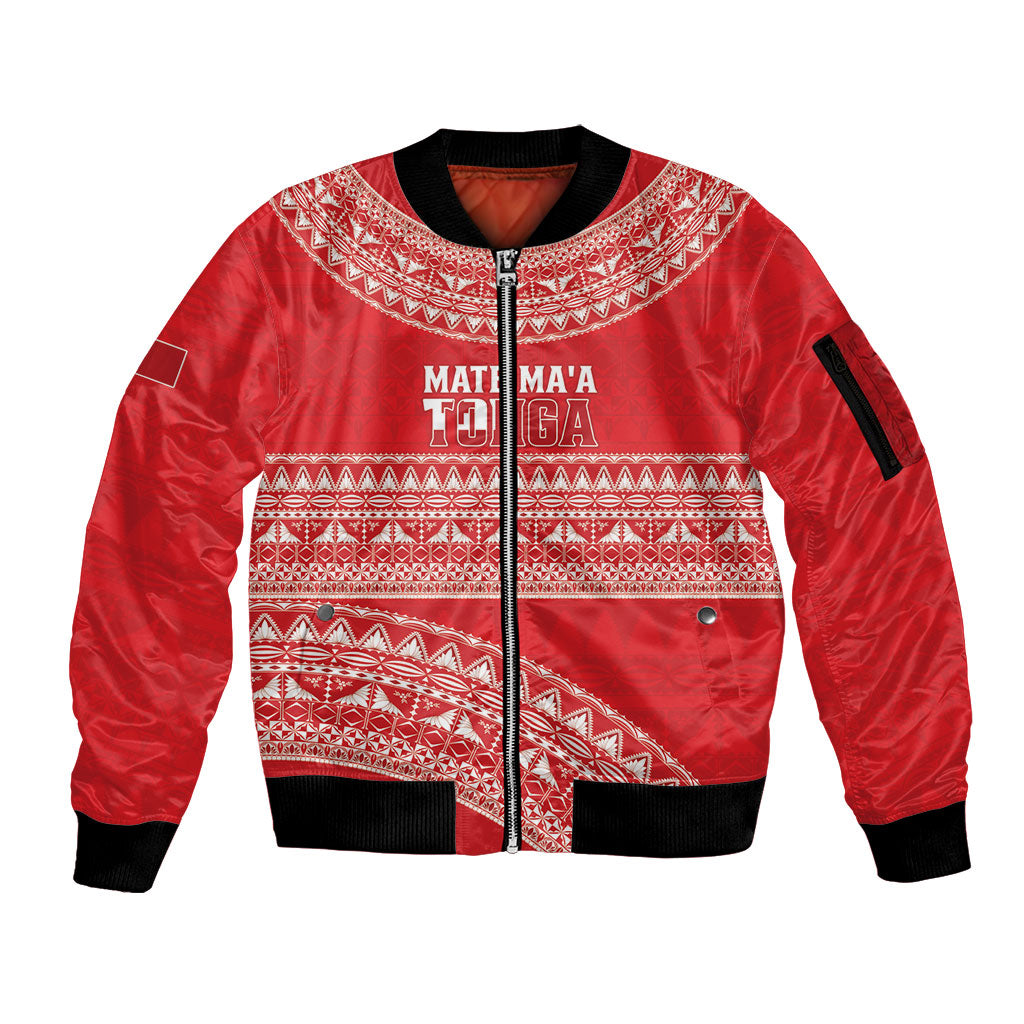 Mate Ma'a Tonga 2026 Rugby Custom Sleeve Zip Bomber Jacket Go Champions Tongan Ngatu Pattern LT14 Unisex Red - Polynesian Pride