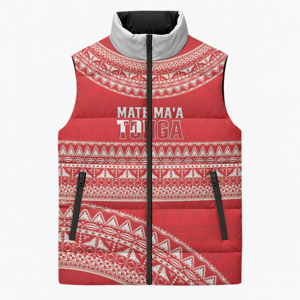 Mate Ma'a Tonga 2026 Rugby Custom Sleeveless Puffer Jacket Go Champions Tongan Ngatu Pattern LT14 Unisex Red - Polynesian Pride