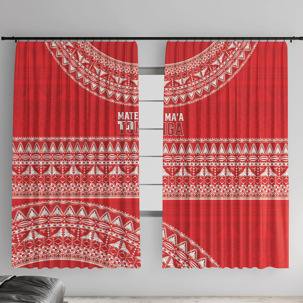 Mate Ma'a Tonga 2026 Rugby Window Curtain Go Champions Tongan Ngatu Pattern LT14 With Hooks Red - Polynesian Pride