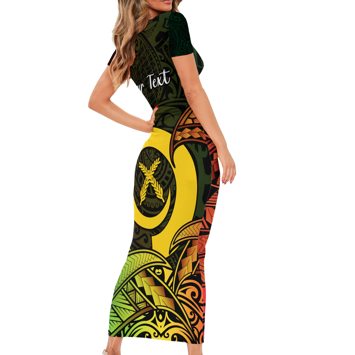 Personalised Vanuatu Family Day Family Matching Short Sleeve Bodycon Dress and Hawaiian Shirt Happy 26 December Vanuatuan Pig Tusk LT14 - Polynesian Pride