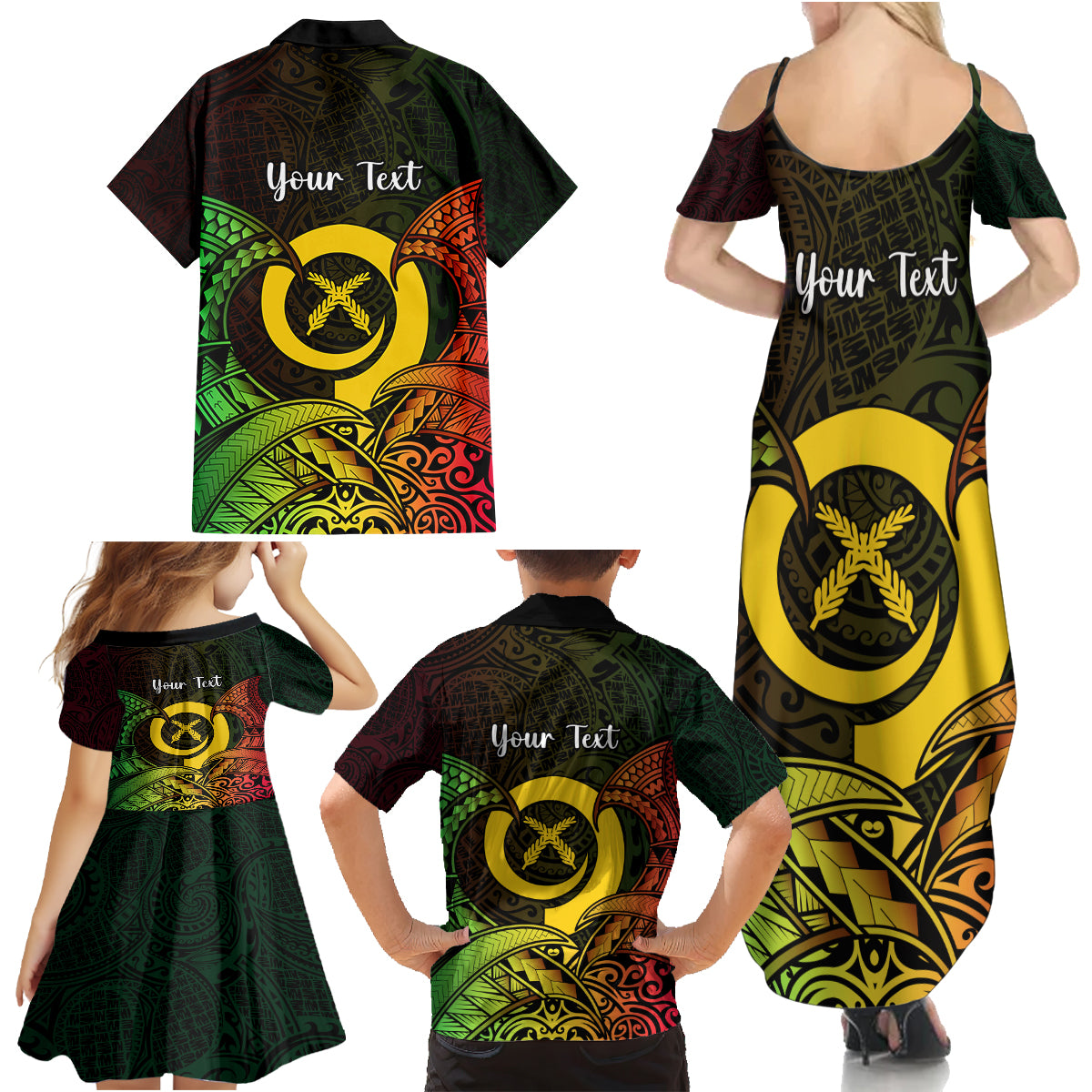 Personalised Vanuatu Family Day Family Matching Summer Maxi Dress and Hawaiian Shirt Happy 26 December Vanuatuan Pig Tusk LT14 - Polynesian Pride