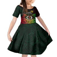 Personalised Vanuatu Family Day Kid Short Sleeve Dress Happy 26 December Vanuatuan Pig Tusk LT14 KID Black - Polynesian Pride