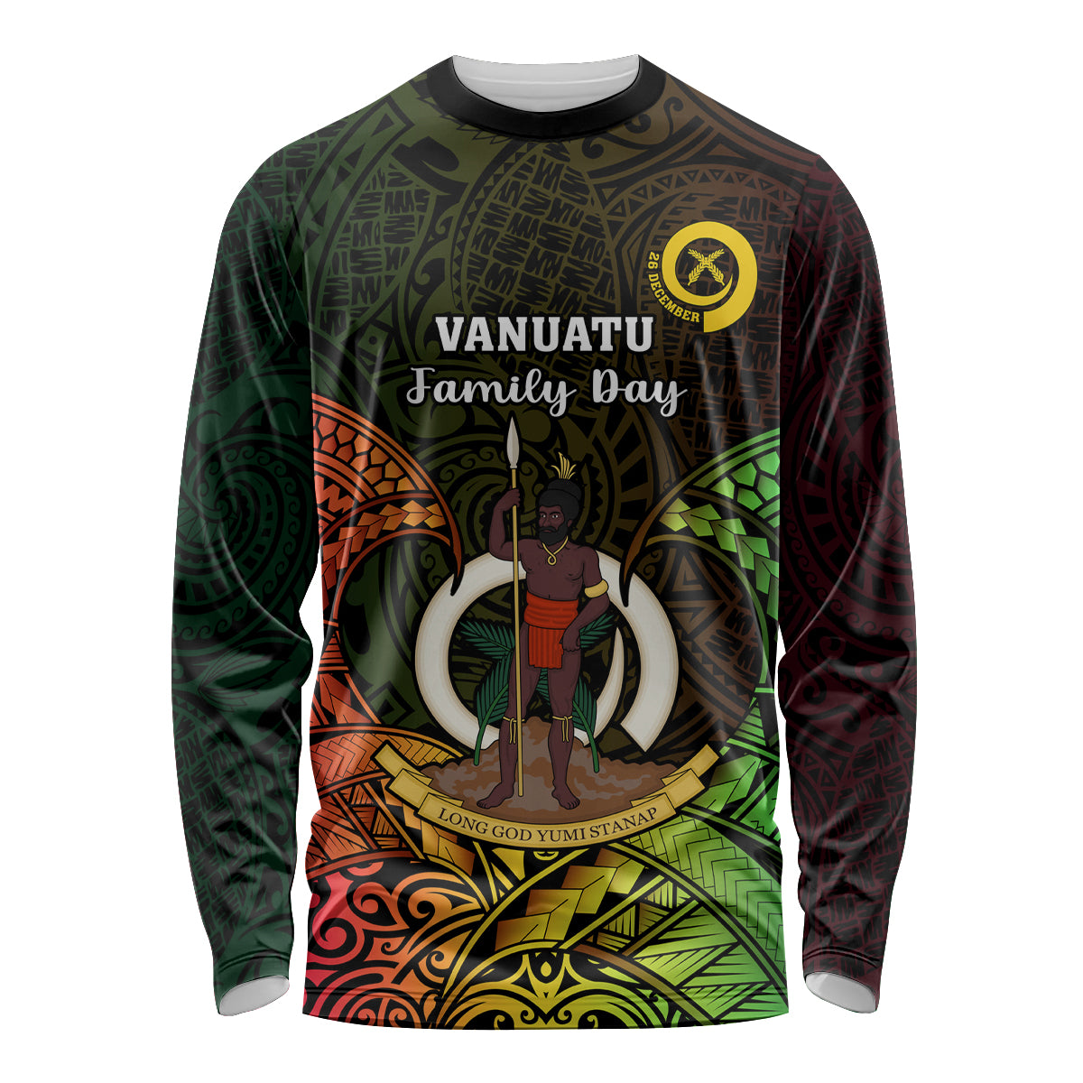 Personalised Vanuatu Family Day Long Sleeve Shirt Happy 26 December Vanuatuan Pig Tusk LT14 Unisex Black - Polynesian Pride