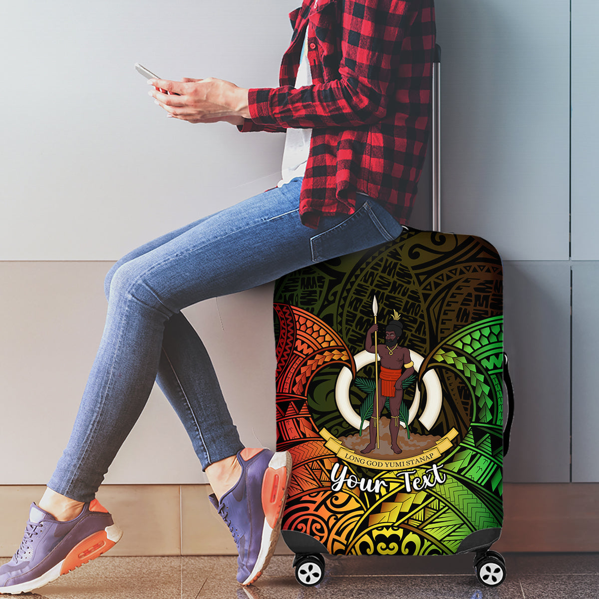 Personalised Vanuatu Family Day Luggage Cover Happy 26 December Vanuatuan Pig Tusk LT14 - Polynesian Pride