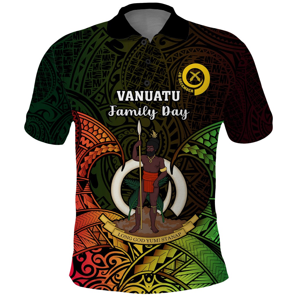 Personalised Vanuatu Family Day Polo Shirt Happy 26 December Vanuatuan Pig Tusk LT14 Black - Polynesian Pride