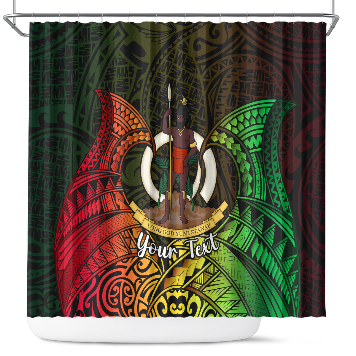 Personalised Vanuatu Family Day Shower Curtain Happy 26 December Vanuatuan Pig Tusk LT14 Black - Polynesian Pride