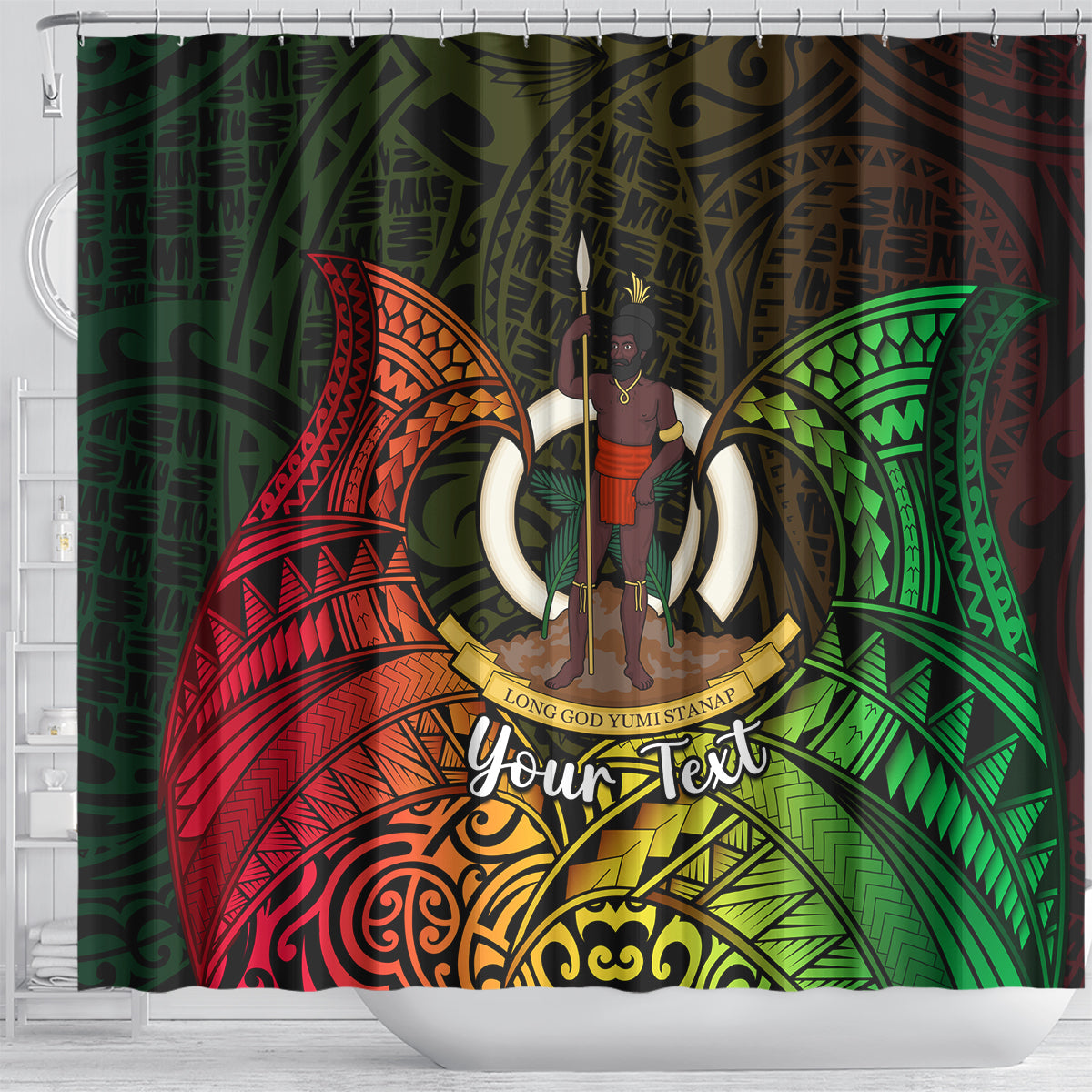 Personalised Vanuatu Family Day Shower Curtain Happy 26 December Vanuatuan Pig Tusk LT14 - Polynesian Pride