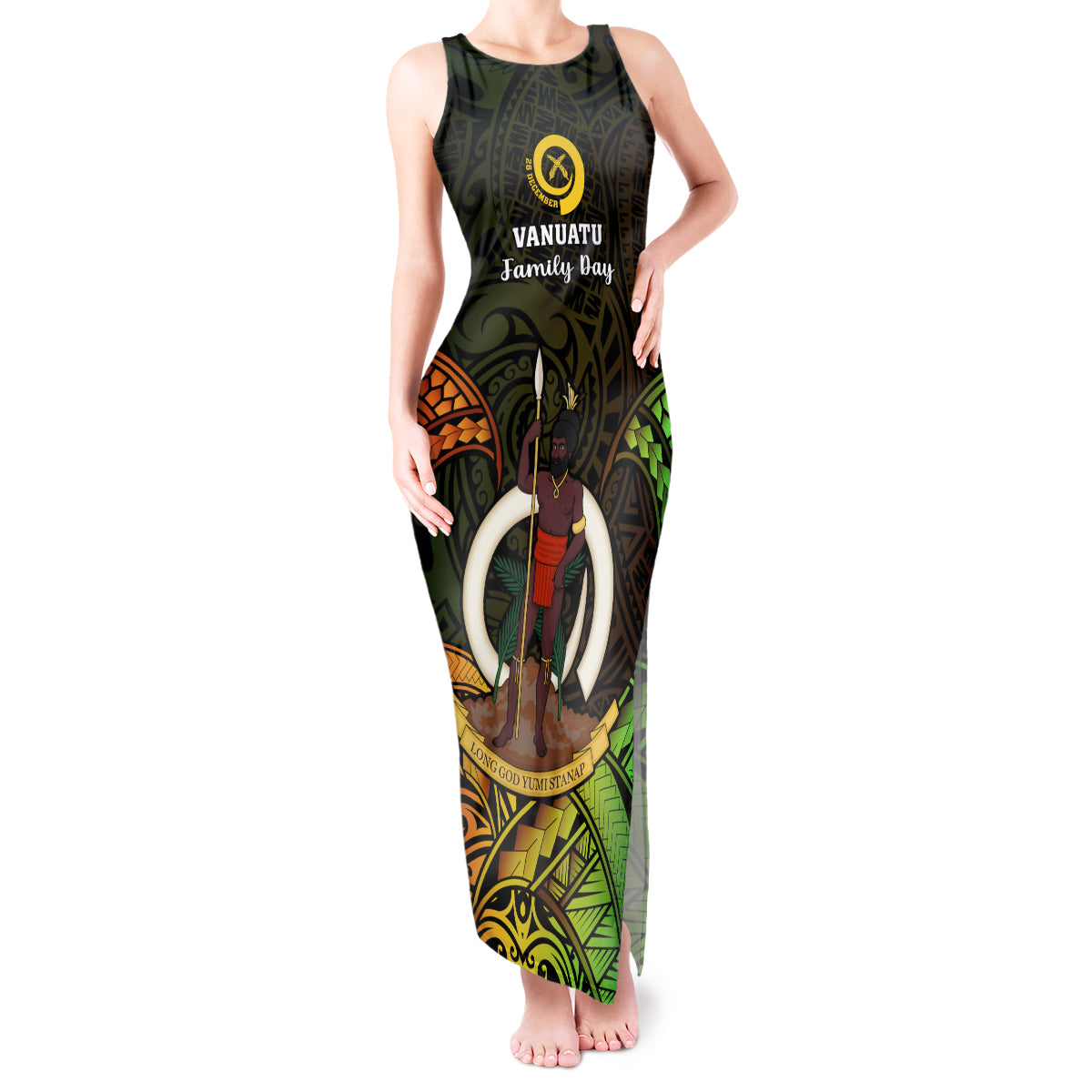 Personalised Vanuatu Family Day Tank Maxi Dress Happy 26 December Vanuatuan Pig Tusk LT14 Women Black - Polynesian Pride