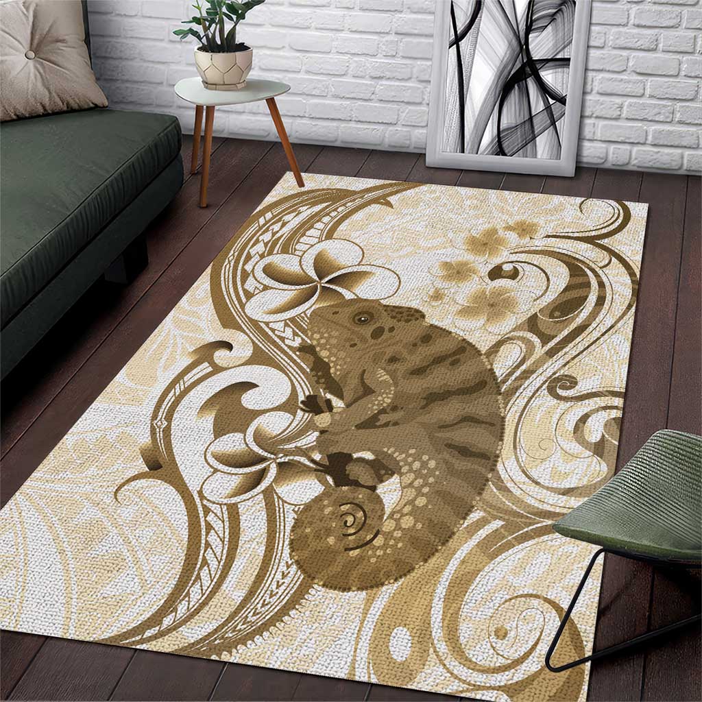 Brown And White Hawaii Chameleon Area Rug Plumeria Polynesian Tribal Art