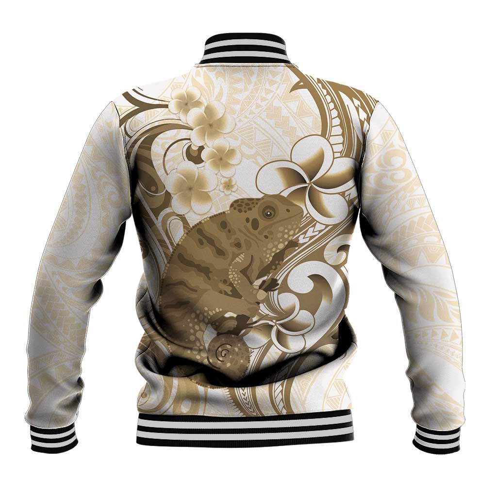 Brown And White Hawaii Chameleon Baseball Jacket Plumeria Polynesian Tribal Art LT14 - Polynesian Pride
