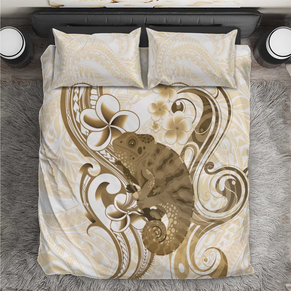 Brown And White Hawaii Chameleon Bedding Set Plumeria Polynesian Tribal Art