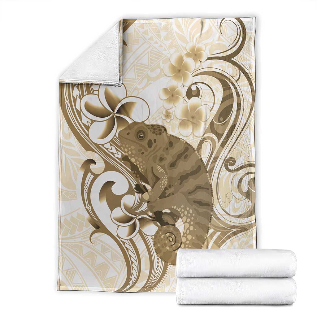 Brown And White Hawaii Chameleon Blanket Plumeria Polynesian Tribal Art
