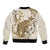 Brown And White Hawaii Chameleon Bomber Jacket Plumeria Polynesian Tribal Art