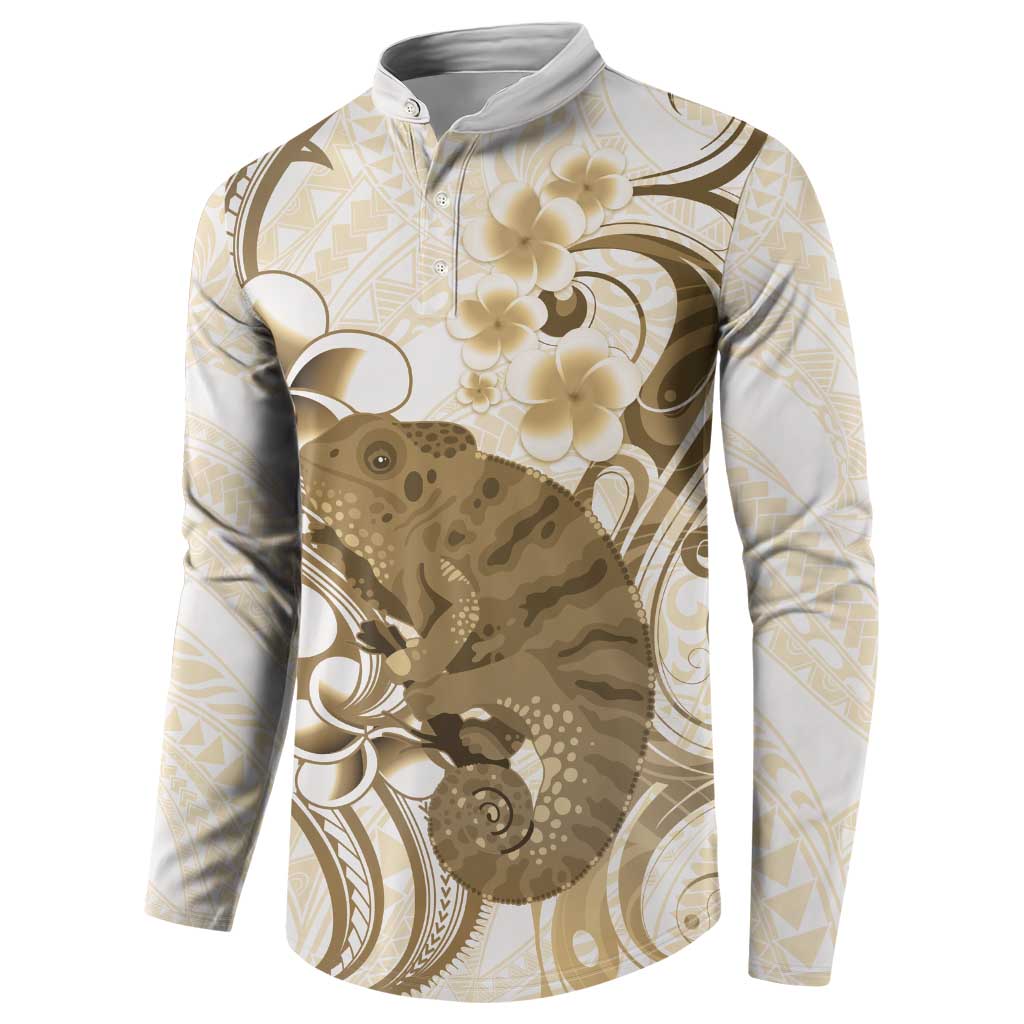 Brown And White Hawaii Chameleon Button Sweatshirt Plumeria Polynesian Tribal Art LT14 - Polynesian Pride