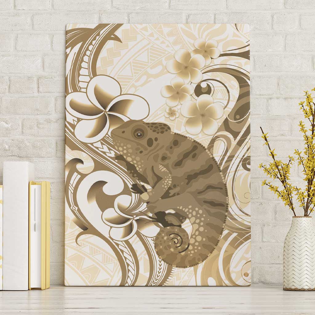 Brown And White Hawaii Chameleon Canvas Wall Art Plumeria Polynesian Tribal Art