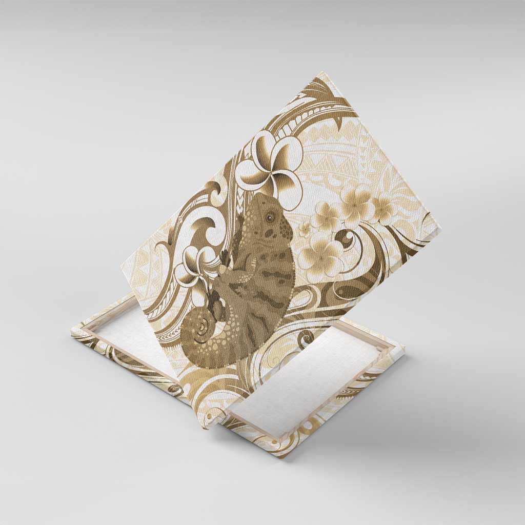Brown And White Hawaii Chameleon Canvas Wall Art Plumeria Polynesian Tribal Art LT14 With Frame Brown - Polynesian Pride