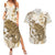 Brown And White Hawaii Chameleon Couples Matching Summer Maxi Dress and Hawaiian Shirt Plumeria Polynesian Tribal Art