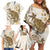 Brown And White Hawaii Chameleon Family Matching Off Shoulder Short Dress and Hawaiian Shirt Plumeria Polynesian Tribal Art