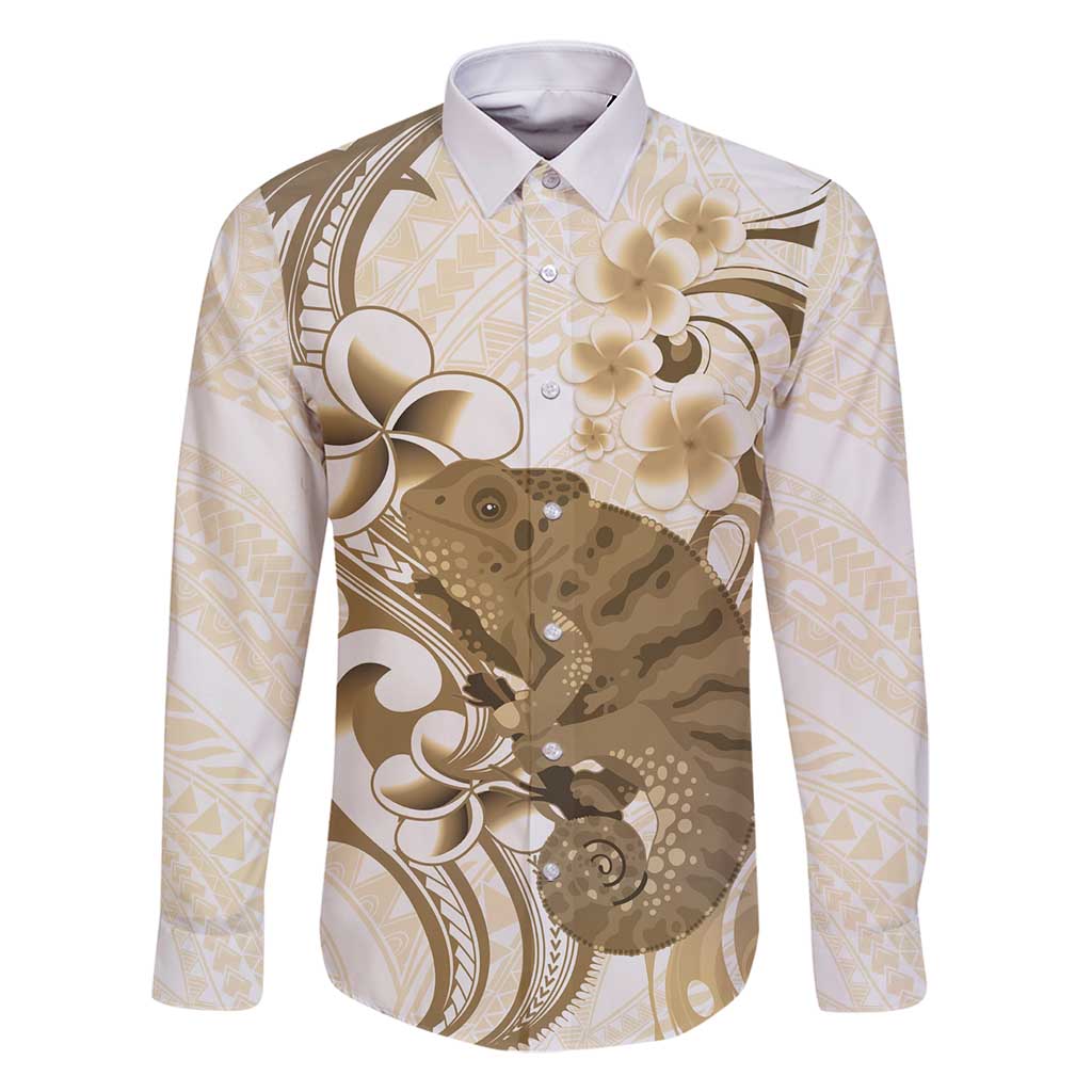 Brown And White Hawaii Chameleon Family Matching Off Shoulder Short Dress and Hawaiian Shirt Plumeria Polynesian Tribal Art