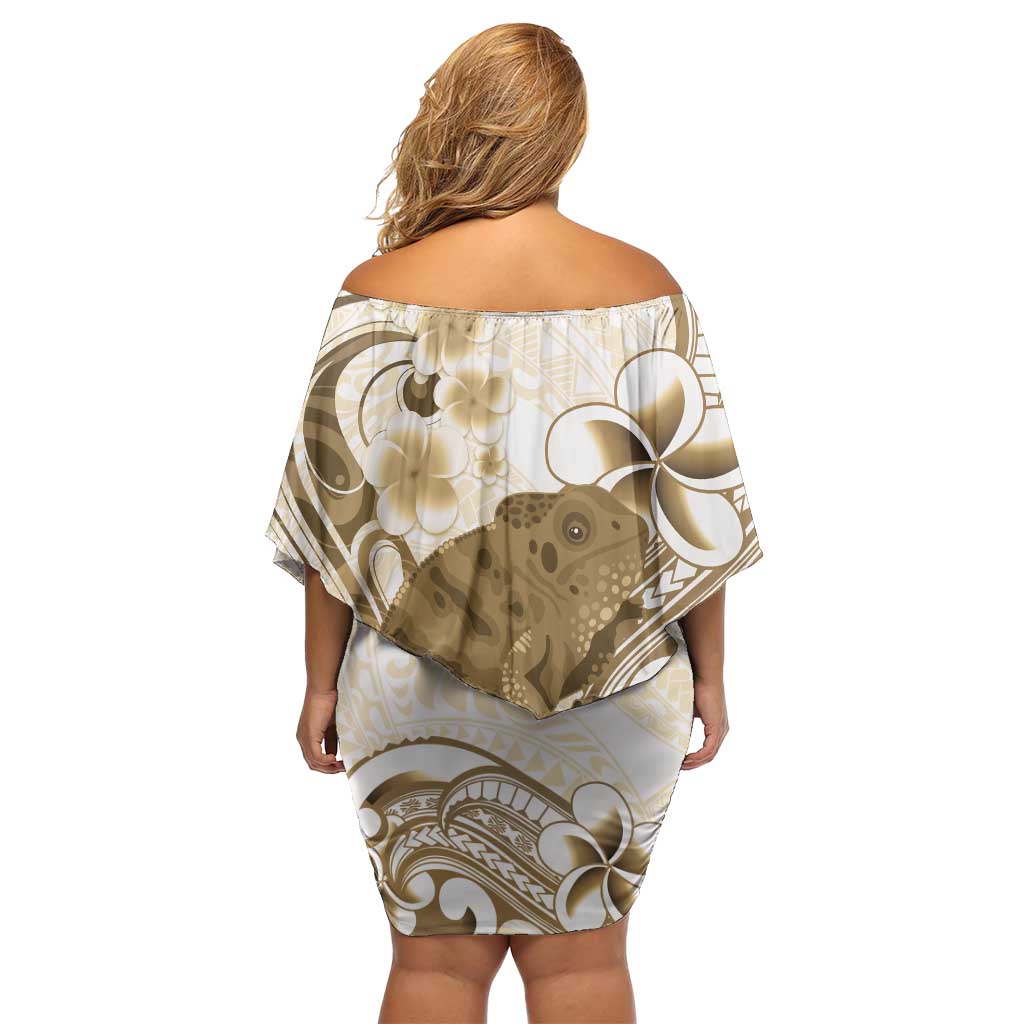 Brown And White Hawaii Chameleon Family Matching Off Shoulder Short Dress and Hawaiian Shirt Plumeria Polynesian Tribal Art
