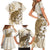 Brown And White Hawaii Chameleon Family Matching Short Sleeve Bodycon Dress and Hawaiian Shirt Plumeria Polynesian Tribal Art