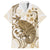 Brown And White Hawaii Chameleon Family Matching Short Sleeve Bodycon Dress and Hawaiian Shirt Plumeria Polynesian Tribal Art