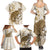 Brown And White Hawaii Chameleon Family Matching Summer Maxi Dress and Hawaiian Shirt Plumeria Polynesian Tribal Art