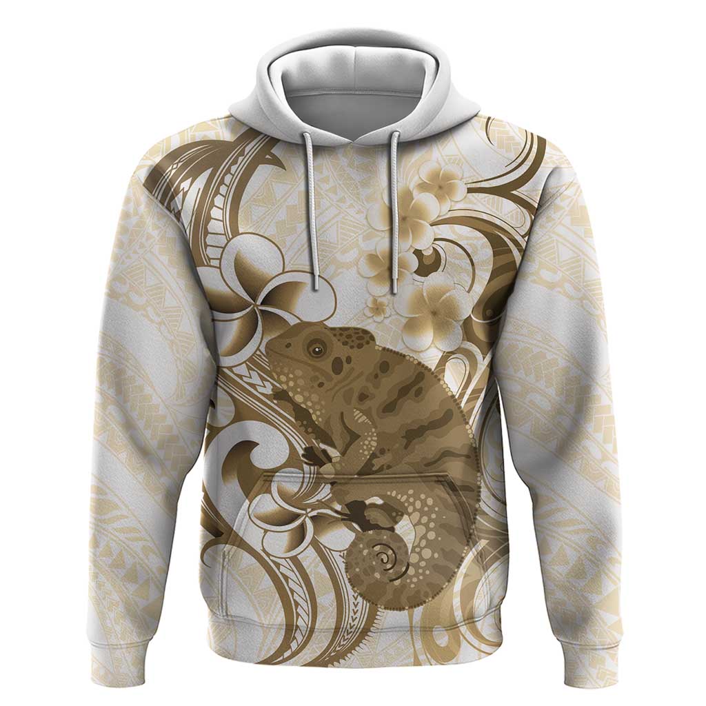 Brown And White Hawaii Chameleon Hoodie Plumeria Polynesian Tribal Art