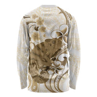 Brown And White Hawaii Chameleon Long Sleeve Shirt Plumeria Polynesian Tribal Art