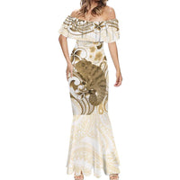 Brown And White Hawaii Chameleon Mermaid Dress Plumeria Polynesian Tribal Art