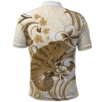 Brown And White Hawaii Chameleon Polo Shirt Plumeria Polynesian Tribal Art