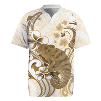 Brown And White Hawaii Chameleon Rugby Jersey Plumeria Polynesian Tribal Art LT14 Brown - Polynesian Pride
