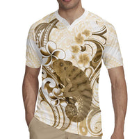 Brown And White Hawaii Chameleon Rugby Jersey Plumeria Polynesian Tribal Art LT14 - Polynesian Pride