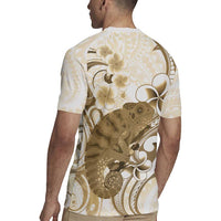 Brown And White Hawaii Chameleon Rugby Jersey Plumeria Polynesian Tribal Art LT14 - Polynesian Pride