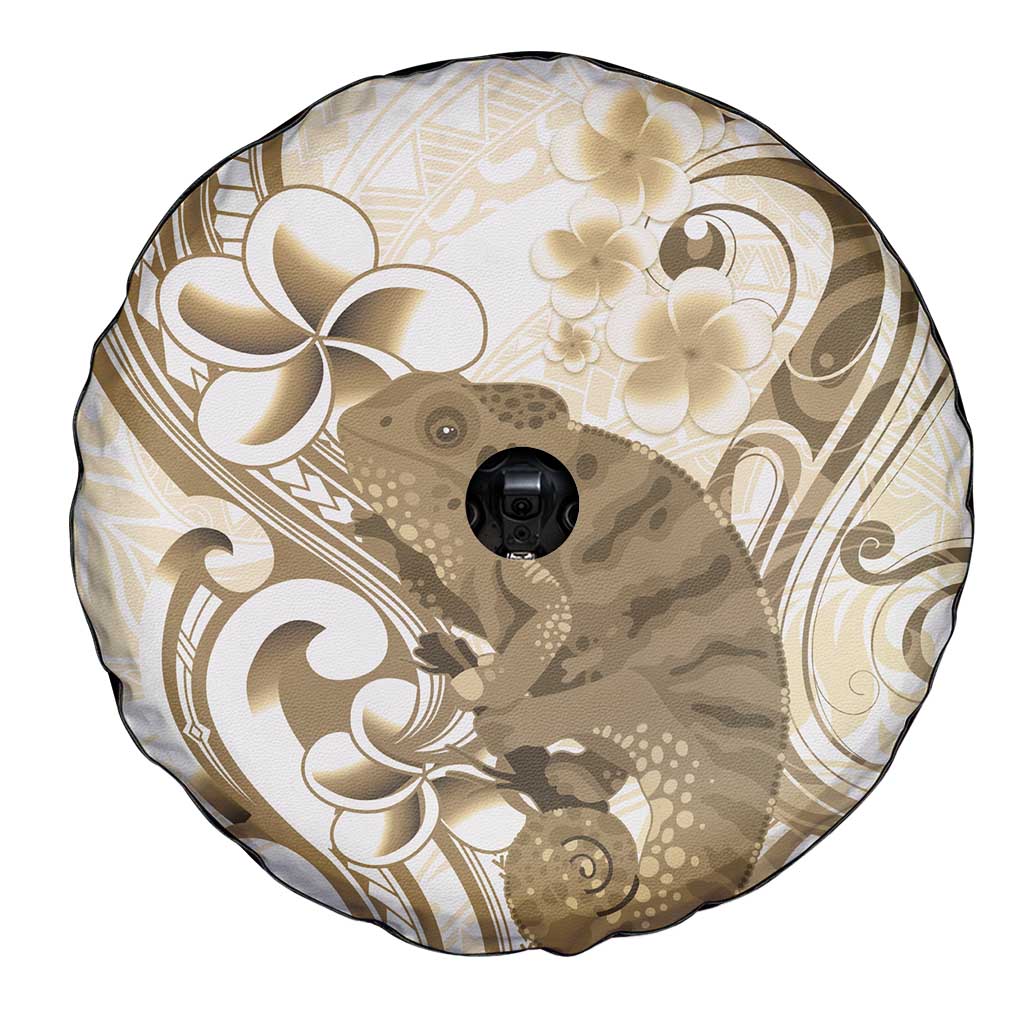 Brown And White Hawaii Chameleon Spare Tire Cover Plumeria Polynesian Tribal Art