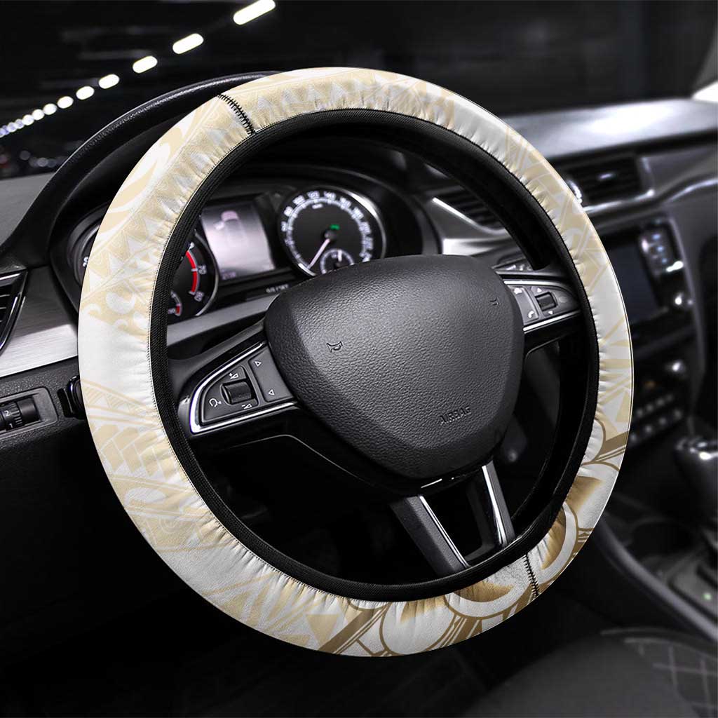 Brown And White Hawaii Chameleon Steering Wheel Cover Plumeria Polynesian Tribal Art LT14 Universal Fit Brown - Polynesian Pride