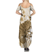Brown And White Hawaii Chameleon Summer Maxi Dress Plumeria Polynesian Tribal Art LT14 - Polynesian Pride